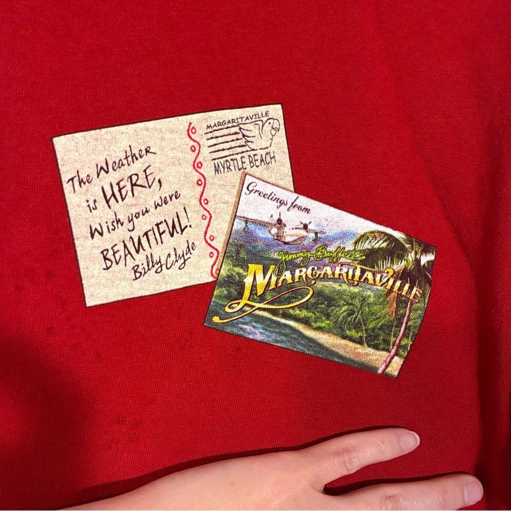 2002 Margaritaville Myrtle Beach Front & Back Graphic Tee Y2K Vintage Red Mens M - Picture 3 of 11